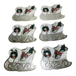 Vintage Oneida Christmas Holiday Sleigh Coaster Silver Set of 6 Wm. A. Rogers